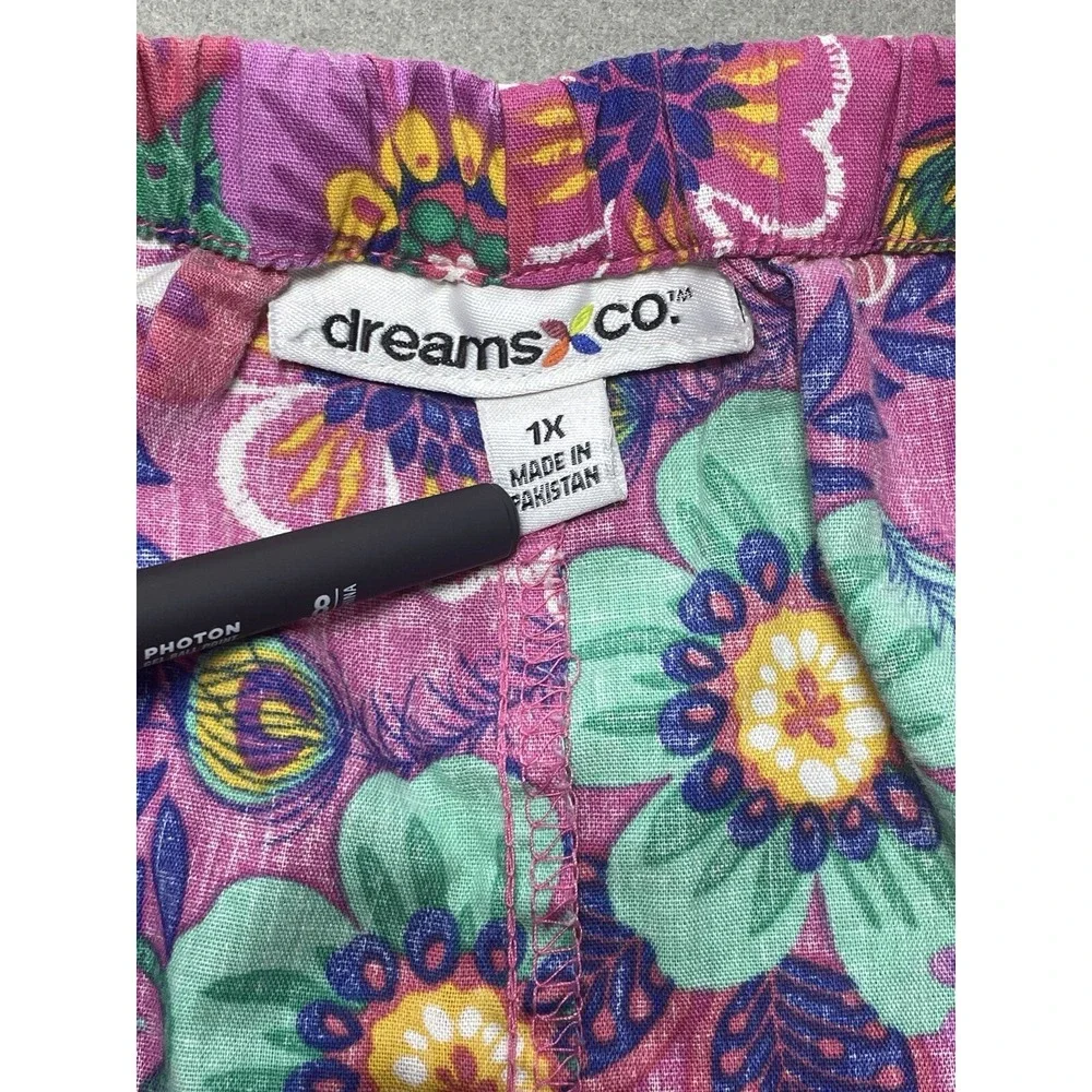 Vtg Nightgown Womens Plus 1X Pink Floral Pockets House Dress Muumuu‎ Midi Travel